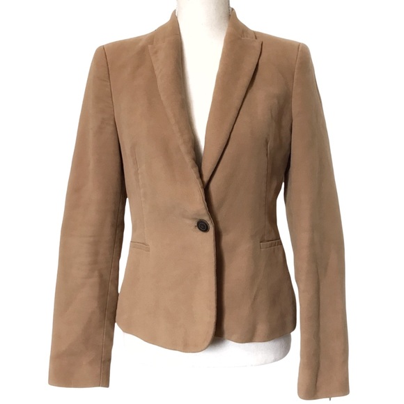 ZARA TAN WOOL BLAZER WITH BLACK ELBOW PADS - ONE BUTTON - S